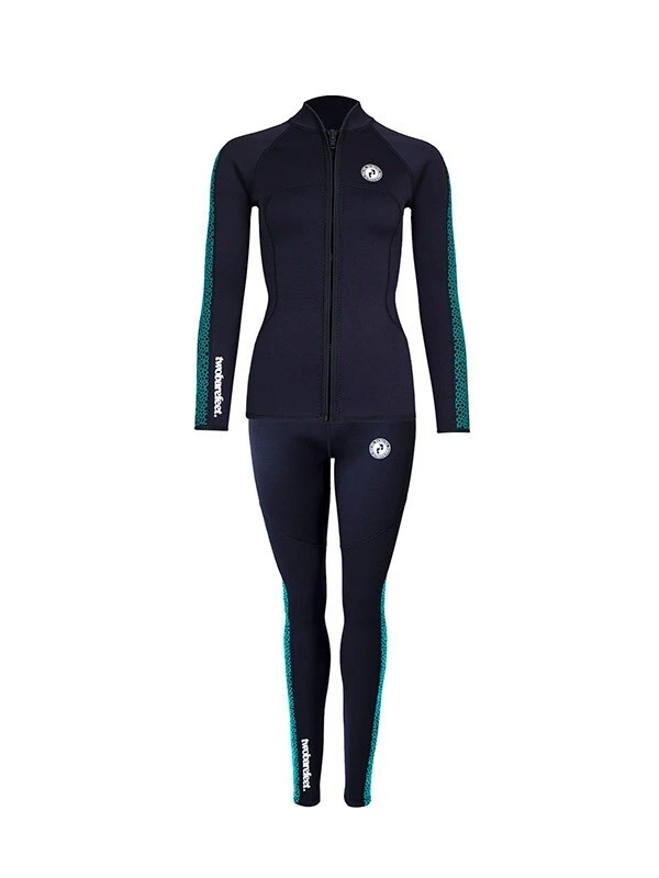 Two Bare Feet Womens Silicone Print Series 2.5mm Wetsuit Jacket & Pants Set (Black/Mint) 1 Two Bare Feet Womens Silicone Print Series 2.5mm Wetsuit Jacket & Pants Set (Black/Mint)