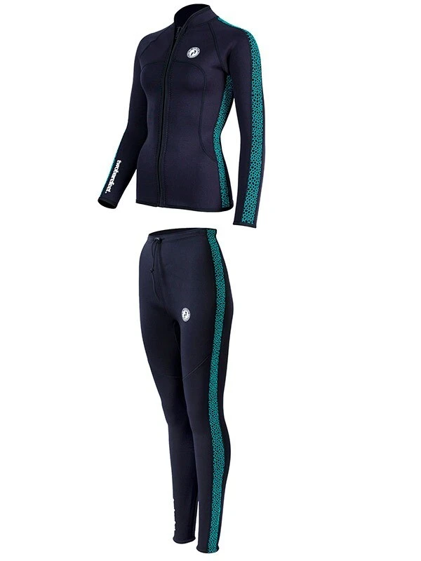 Two Bare Feet Womens Silicone Print Series 2.5mm Wetsuit Jacket & Pants Set (Black/Mint) 3 Two Bare Feet Womens Silicone Print Series 2.5mm Wetsuit Jacket & Pants Set (Black/Mint) - Image 3