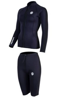 Two Bare Feet Womens Silicone Print Series 2.5mm Wetsuit Jacket & Shorts Set (Black) -Diving Adventure 3 29 1