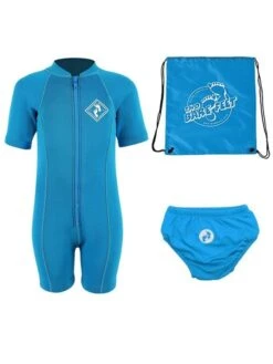 Deluxe Baby Swim Kit - Aquatica Wetsuit + Swim Nappy + Bag (Aqua)