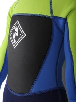 Two Bare Feet Squadron 3/2mm Short Leg Spring Junior Wetsuit (Lime/Blue/Blue) -Diving Adventure green blue navy detail
