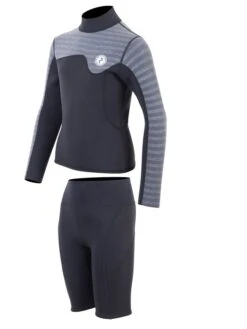 Two Bare Feet Junior Aspect Fleece Lined Zipless Thermal 2.5mm Superstretch Wetsuit Top & Shorts Set (Black/Grey Stripes) -Diving Adventure kids aspect back zip jacket black grey stripe vista shorts 3 1