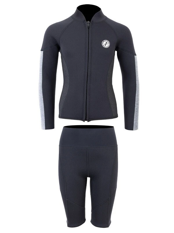 Two Bare Feet Junior Perspective Full Zip 2.5mm Wetsuit Jacket And Shorts Set (Black/Grey/Grey) - Image 2