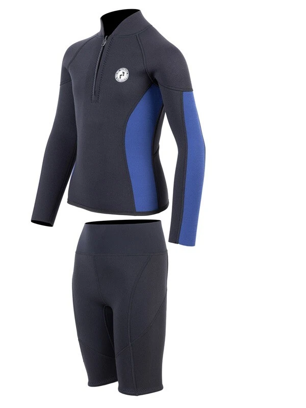 Two Bare Feet Junior Perspective Half Zip 2.5mm Wetsuit Jacket And Shorts Set (Black/Blue) - Image 3