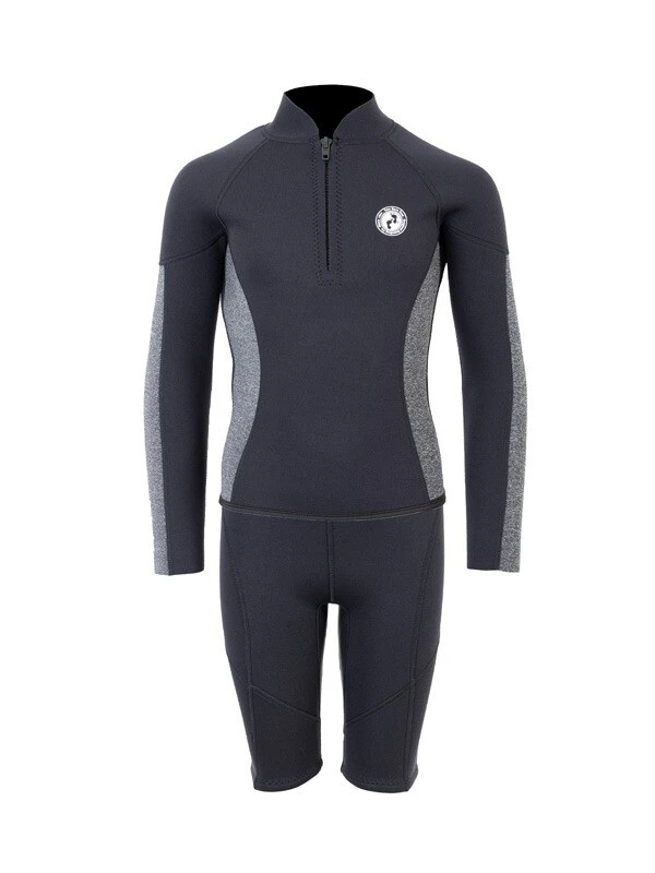 Two Bare Feet Junior Perspective Half Zip 2.5mm Wetsuit Jacket And Shorts Set (Black/Grey)