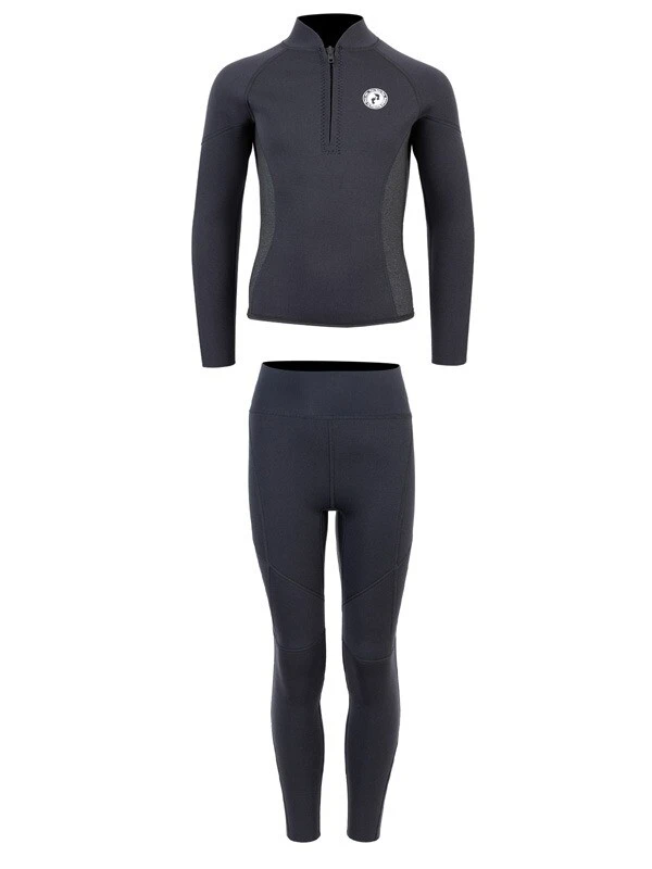 Two Bare Feet Junior Perspective Half Zip 2.5mm Wetsuit Jacket And Pants Set (Black/Grey/Grey) - Image 2