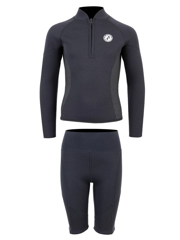 Two Bare Feet Junior Perspective Half Zip 2.5mm Wetsuit Jacket And Shorts Set (Black/Grey/Grey) - Image 2