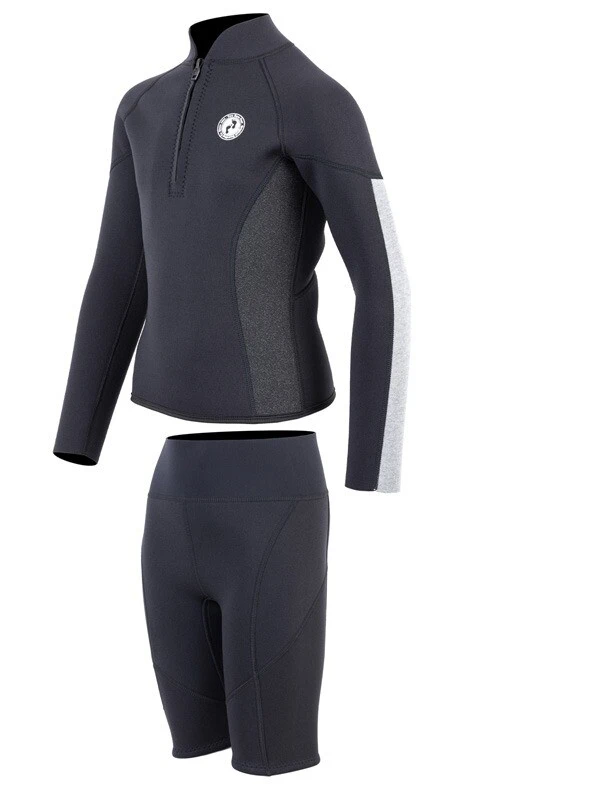Two Bare Feet Junior Perspective Half Zip 2.5mm Wetsuit Jacket And Shorts Set (Black/Grey/Grey) - Image 3
