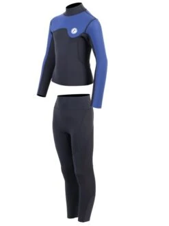 Two Bare Feet Junior Aspect Fleece Lined Zipless Thermal 2.5mm Superstretch Wetsuit Top & Pants Set (Black/Blue) -Diving Adventure kq9jcv k