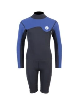 Two Bare Feet Junior Aspect Fleece Lined Zipless Thermal 2.5mm Superstretch Wetsuit Top & Shorts Set (Black/Blue)