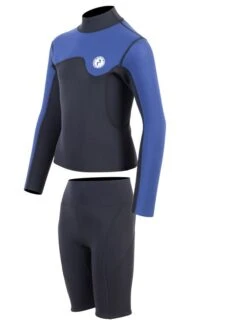 Two Bare Feet Junior Aspect Fleece Lined Zipless Thermal 2.5mm Superstretch Wetsuit Top & Shorts Set (Black/Blue) -Diving Adventure kqw6ct v