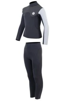 Two Bare Feet Junior Aspect Fleece Lined Zipless Thermal 2.5mm Superstretch Wetsuit Top & Pants Set (Black/Grey/Grey) -Diving Adventure ky41ji 0 1