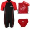 Premier Baby Swim Kit - Lycra Arm Wetsuit + Swim Nappy + Towel + Bag (Red)