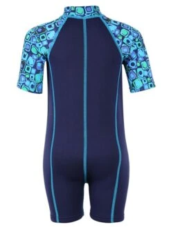 Premier Baby Swim Kit - Patterned Lycra Arm Wetsuit + Nappy Shorts + Towel + Bag (Aqua) -Diving Adventure lycra armed baby patterned blue back 4 1