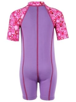 Essentials Baby Swim Kit - Patterned Lycra Arm Wetsuit + Nappy Shorts (Lilac) -Diving Adventure lycra armed baby patterned lilac back 1 1