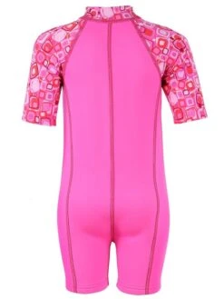 Essentials Baby Swim Kit - Patterned Lycra Arm Wetsuit + Nappy Shorts (Pink) -Diving Adventure lycra armed baby patterned pink back 2