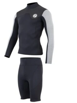 Two Bare Feet Mens Aspect Fleece Lined Zipless Thermal 2.5mm Superstretch Wetsuit Top & Shorts Set (Black/Grey/Grey) -Diving Adventure m0v21b b
