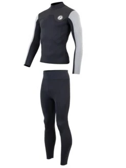 Two Bare Feet Mens Aspect Fleece Lined Zipless Thermal 2.5mm Superstretch Wetsuit Top & Pants Set (Black/Grey/Grey) -Diving Adventure m8y1oz w