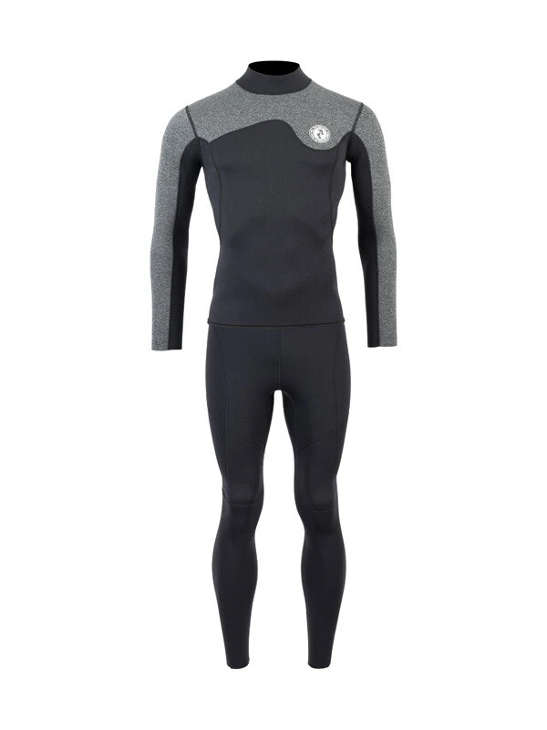 Two Bare Feet Mens Aspect Back Zip 2.5mm Wetsuit Jacket & Pants Set (Black/Grey)