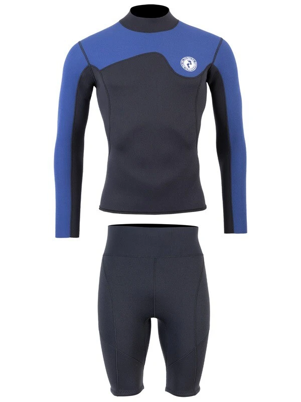 Two Bare Feet Mens Aspect Back Zip 2.5mm Wetsuit Jacket & Shorts Set (Black/Blue) - Image 2