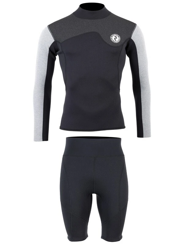 Two Bare Feet Mens Aspect Back Zip 2.5mm Wetsuit Jacket & Shorts Set (Black/Grey/Grey) - Image 2