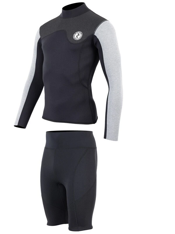 Two Bare Feet Mens Aspect Back Zip 2.5mm Wetsuit Jacket & Shorts Set (Black/Grey/Grey) - Image 3