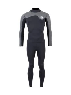 Two Bare Feet Mens Aspect Fleece Lined Zipless Thermal 2.5mm Superstretch Wetsuit Top & Pants Set (Black/Grey)