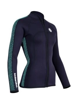 Two Bare Feet Womens Silicone Print Series Full Zip 2.5mm Wetsuit Jacket (Black/Mint) -Diving Adventure silicone series jacket mint 8