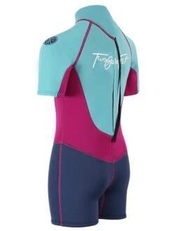 Two Bare Feet Squadron 3/2mm Junior Shorty Wetsuit (Mint/Raspberry/Blue) -Diving Adventure squadron kids short arms short legs aqua fuschia navy 4