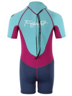 Two Bare Feet Squadron 3/2mm Junior Shorty Wetsuit (Mint/Raspberry/Blue) -Diving Adventure squadron kids short arms short legs aqua fuschia navy 5