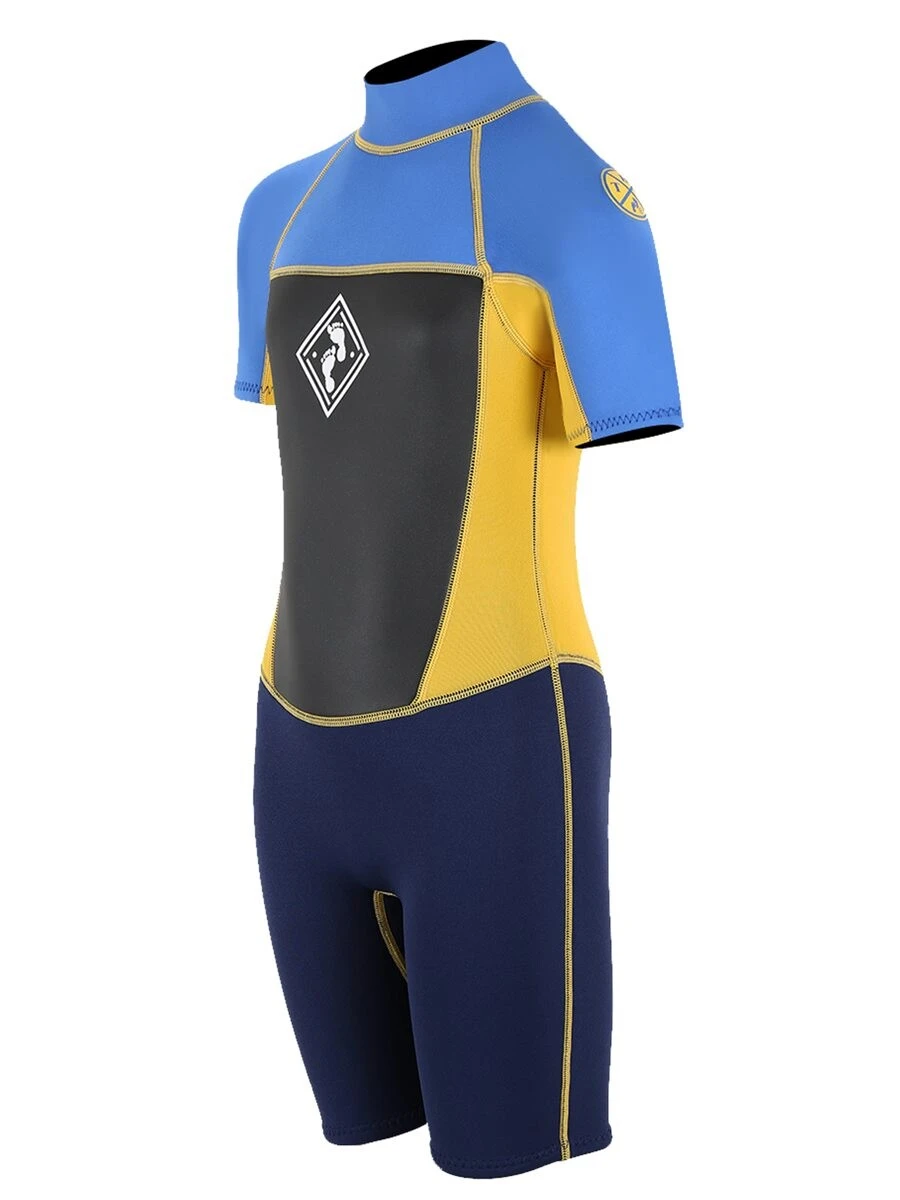 Two Bare Feet Squadron 3/2mm Junior Shorty Wetsuit (Blue/Yellow/Blue) - Image 2