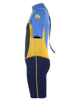 Two Bare Feet Squadron 3/2mm Junior Shorty Wetsuit (Blue/Yellow/Blue) -Diving Adventure squadron kids short arms short legs blue yellow aqua 3