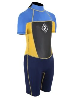 Two Bare Feet Squadron 3/2mm Junior Shorty Wetsuit (Blue/Yellow/Blue) -Diving Adventure squadron kids short arms short legs blue yellow aqua 8