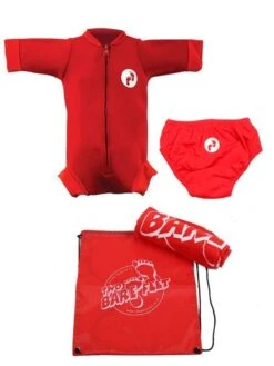 Premier Baby Swim Kit - Newborn Wetsuit + Swim Nappy + Towel + Bag (Red)