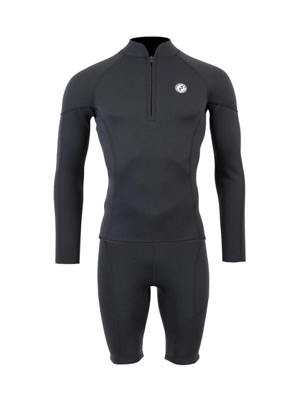 Two Bare Feet Mens Heritage Half Zip 3mm Wetsuit Jacket & Shorts Set (Black)