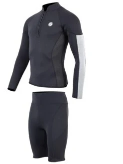 Two Bare Feet Perspective Half Zip 2.5mm Wetsuit Jacket & Shorts Set (Black/Grey/Grey) -Diving Adventure up8u54 0