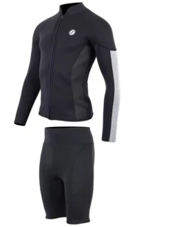 Two Bare Feet Perspective Full Zip 2.5mm Wetsuit Jacket & Shorts Set (Black/Grey/Grey) -Diving Adventure utin8f s