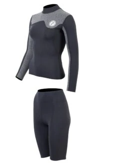 Two Bare Feet Womens Aspect Fleece Lined Zipless Thermal 2.5mm Superstretch Wetsuit Top & Shorts Set (Black/Grey) -Diving Adventure w1a8mz o