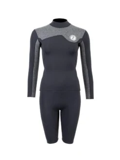Two Bare Feet Womens Aspect Fleece Lined Zipless Thermal 2.5mm Superstretch Wetsuit Top & Shorts Set (Black/Grey)
