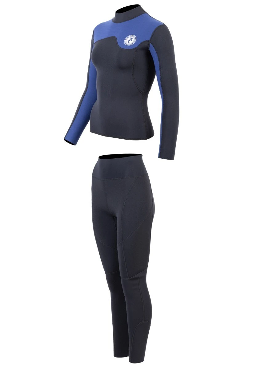 Two Bare Feet Womens Aspect Fleece Lined Zipless Thermal 2.5mm Superstretch Wetsuit Top & Pants Set (Black/Blue) 3 Two Bare Feet Womens Aspect Fleece Lined Zipless Thermal 2.5mm Superstretch Wetsuit Top & Pants Set (Black/Blue) - Image 3