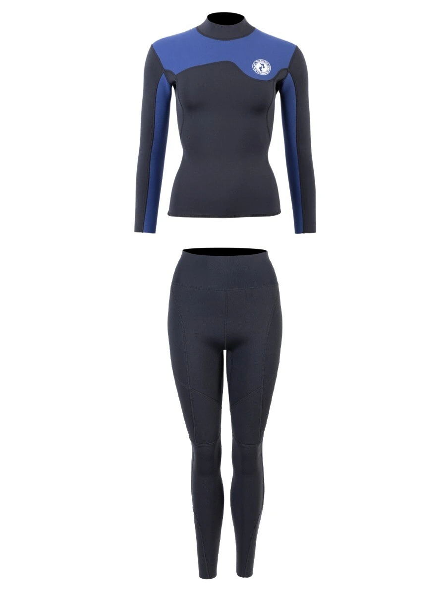 Two Bare Feet Womens Aspect Fleece Lined Zipless Thermal 2.5mm Superstretch Wetsuit Top & Pants Set (Black/Blue) 2 Two Bare Feet Womens Aspect Fleece Lined Zipless Thermal 2.5mm Superstretch Wetsuit Top & Pants Set (Black/Blue) - Image 2