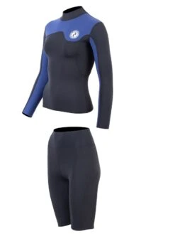 Two Bare Feet Womens Aspect Fleece Lined Zipless Thermal 2.5mm Superstretch Wetsuit Top & Shorts Set (Black/Blue) -Diving Adventure w41gh7 1