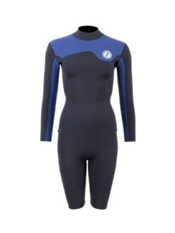 Two Bare Feet Womens Aspect Fleece Lined Zipless Thermal 2.5mm Superstretch Wetsuit Top & Shorts Set (Black/Blue)