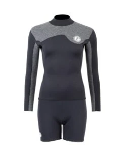 Two Bare Feet Womens Aspect Back Zip 2.5mm Wetsuit Jacket & Hotpants Set (Black/Grey)