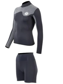 Two Bare Feet Womens Aspect Back Zip 2.5mm Wetsuit Jacket & Hotpants Set (Black/Grey) -Diving Adventure w4dj5g 6