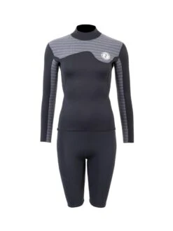 Two Bare Feet Womens Aspect Back Zip 2.5mm Wetsuit Jacket & Shorts Set (Black/Grey Stripes)