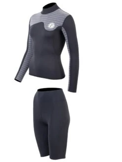 Two Bare Feet Womens Aspect Back Zip 2.5mm Wetsuit Jacket & Shorts Set (Black/Grey Stripes) -Diving Adventure w4wb7b r