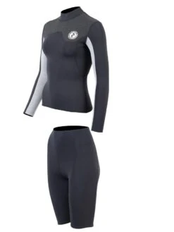 Two Bare Feet Womens Aspect Fleece Lined Zipless Thermal 2.5mm Superstretch Wetsuit Top & Shorts Set (Black/Grey/Grey) -Diving Adventure w6f57b d