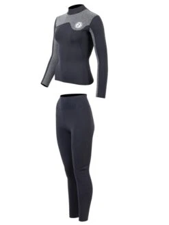 Two Bare Feet Womens Aspect Fleece Lined Zipless Thermal 2.5mm Superstretch Wetsuit Top & Pants Set (Black/Grey) -Diving Adventure w8rqs7 t