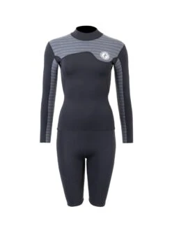Two Bare Feet Womens Aspect Fleece Lined Zipless Thermal 2.5mm Superstretch Wetsuit Top & Shorts Set (Black/Grey Stripes)